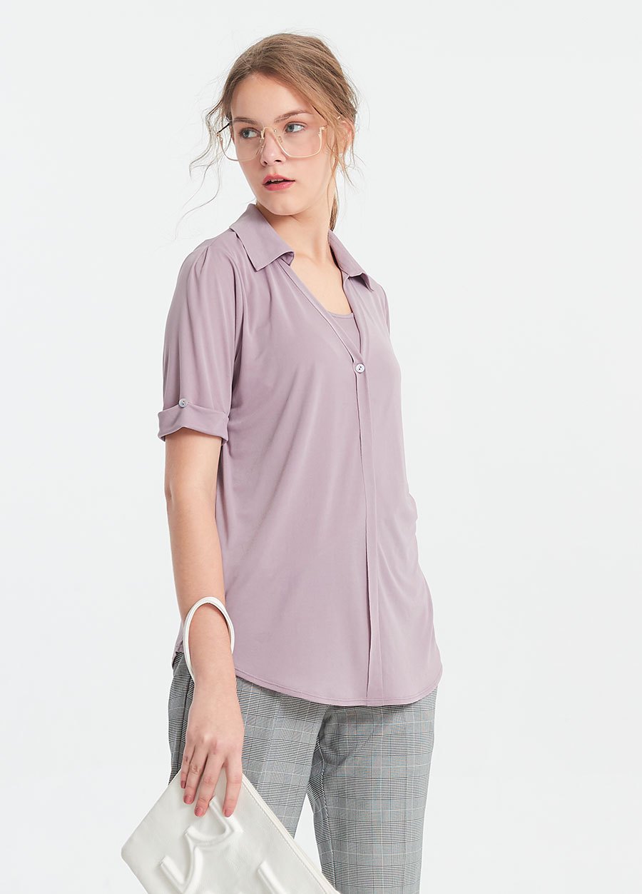 冰絲涼感V領襯衫五分袖孕哺上衣