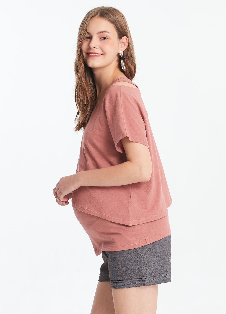 不對稱孕哺上衣2件組(哺乳背心+外衣)