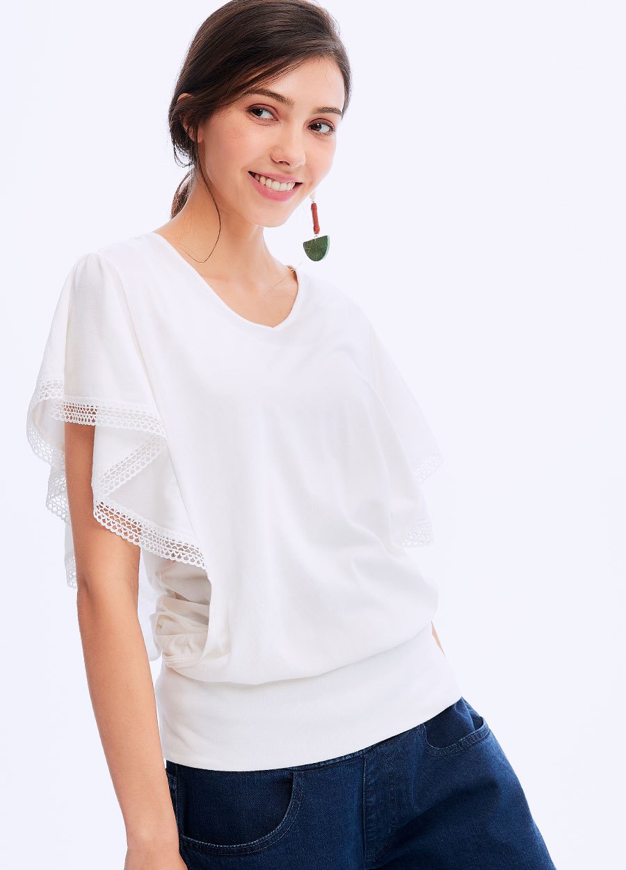 V領荷葉袖孕哺上衣