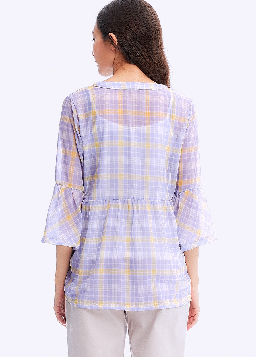 荷葉袖孕哺平織衫(2件式)