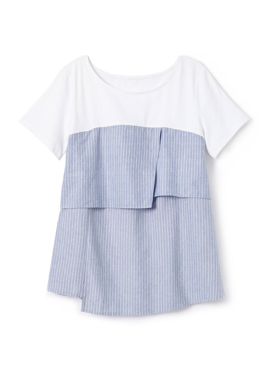 配色假兩件拼接孕哺上衣