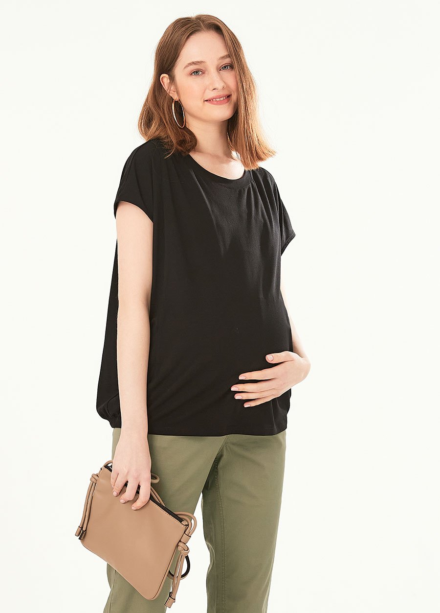 小蓋袖垂墜寬鬆孕哺上衣