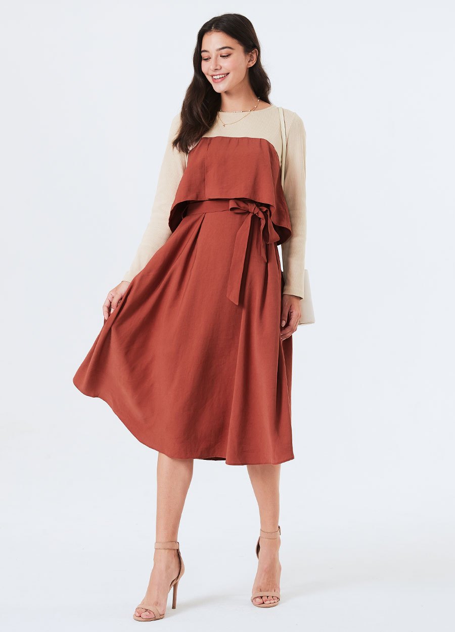 拼接綁帶孕哺洋裝