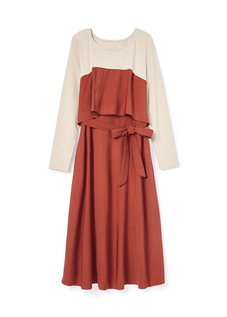 拼接綁帶孕哺洋裝