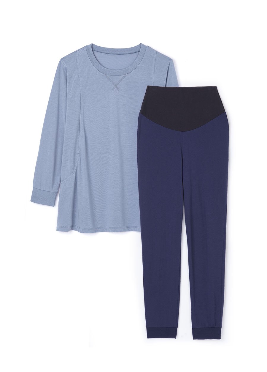 素色撞色孕哺居家服組