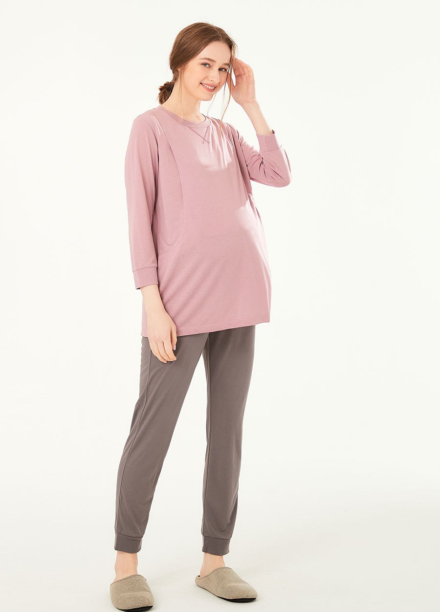素色撞色孕哺居家服組