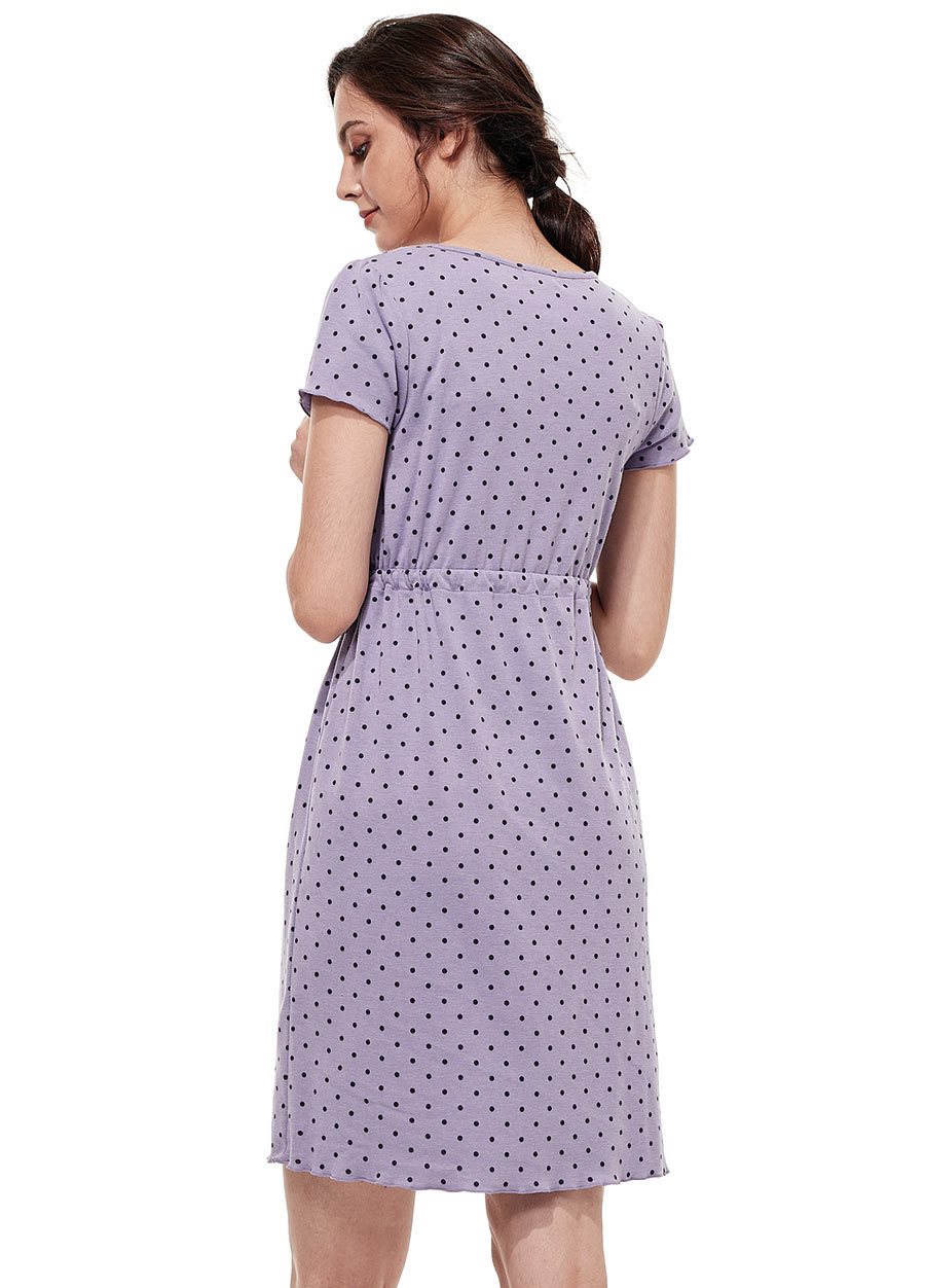 素雅印點綁帶孕哺居家洋裝