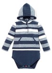 BABY連帽開襟橫條包屁衣