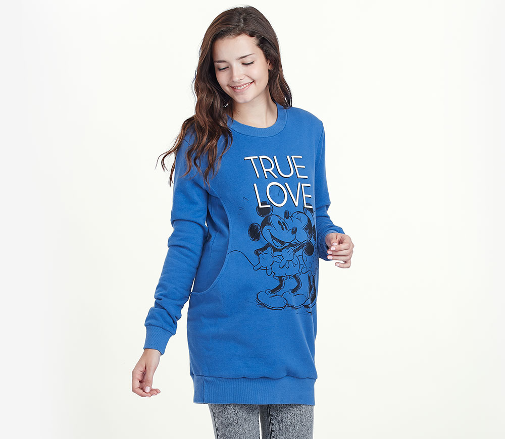 迪士尼TRUE LOVE刷毛長版孕婦裝.哺乳衣