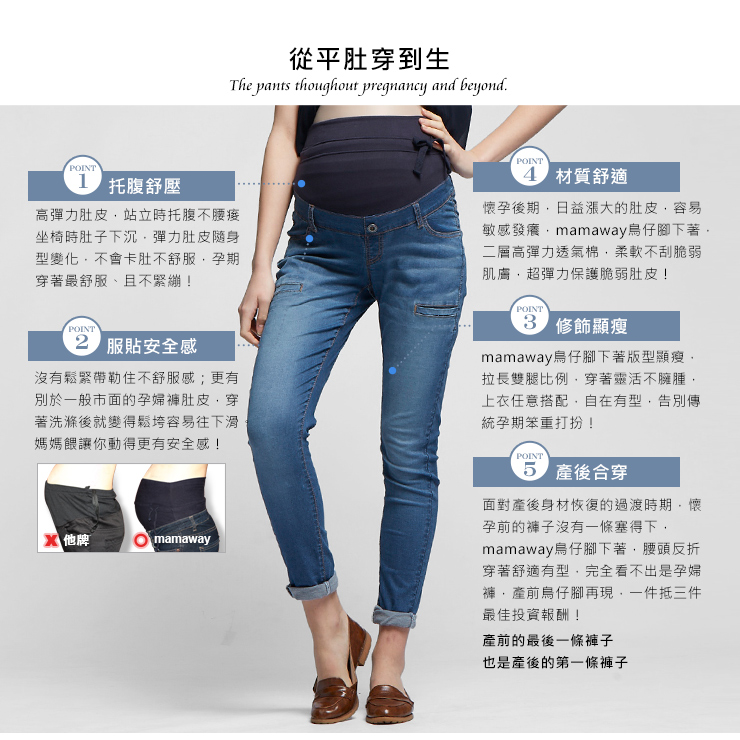 孕期絲柔水洗超彈牛仔褲