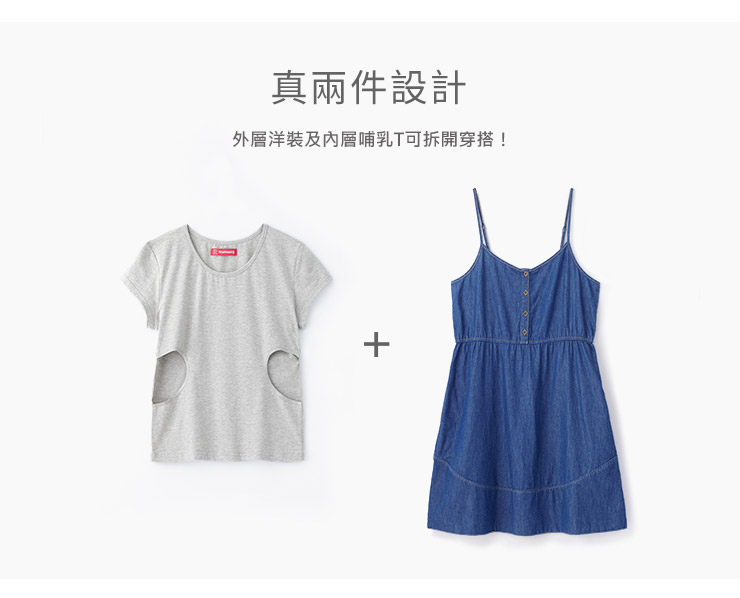 細肩牛仔活動兩件式哺乳洋裝 