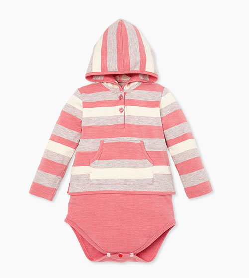 BABY連帽開襟橫條包屁衣