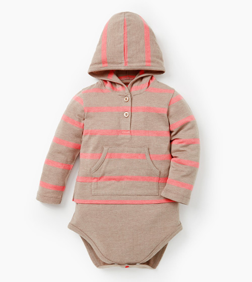 Baby連帽開襟橫紋包屁衣