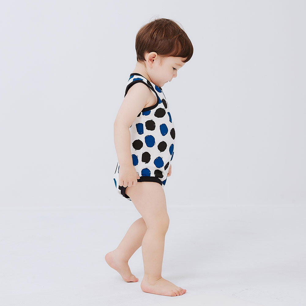 BABY Q彈純棉無袖包屁衣(2入)-點點/水波紋