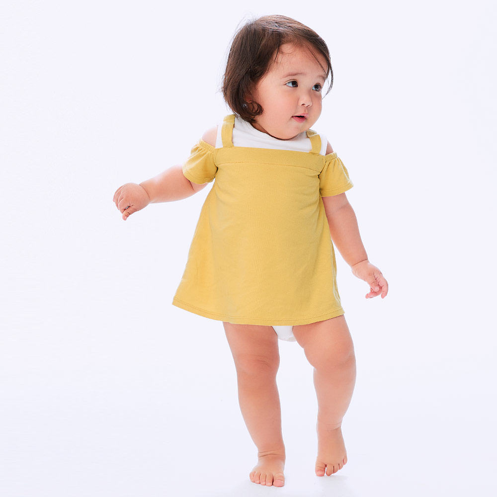 BABY 假兩件挖肩包屁洋裝(附髮帶