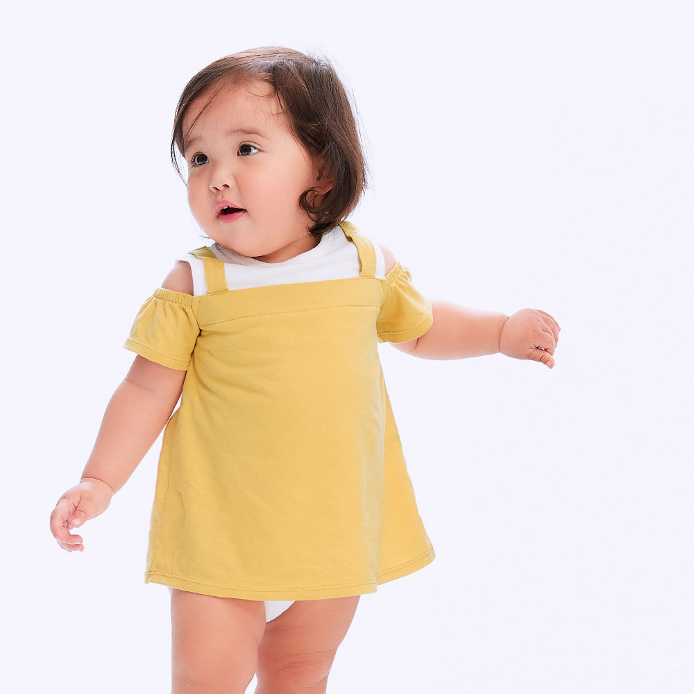 BABY 假兩件挖肩包屁洋裝(附髮帶