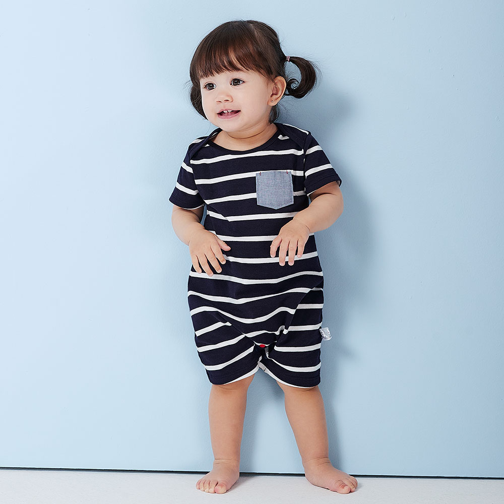 BABY 橫紋口袋配色包屁衣