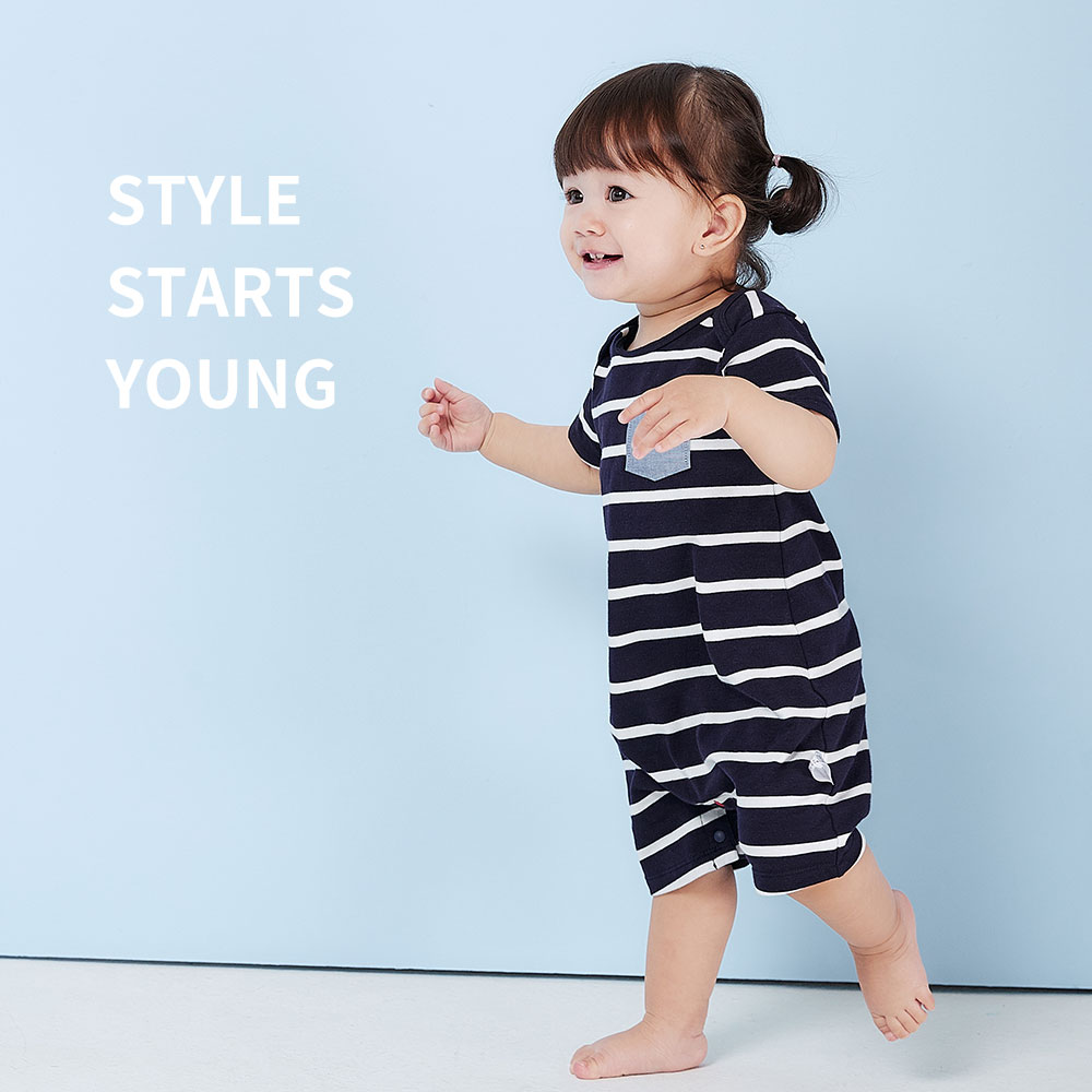 BABY 橫紋口袋配色包屁衣