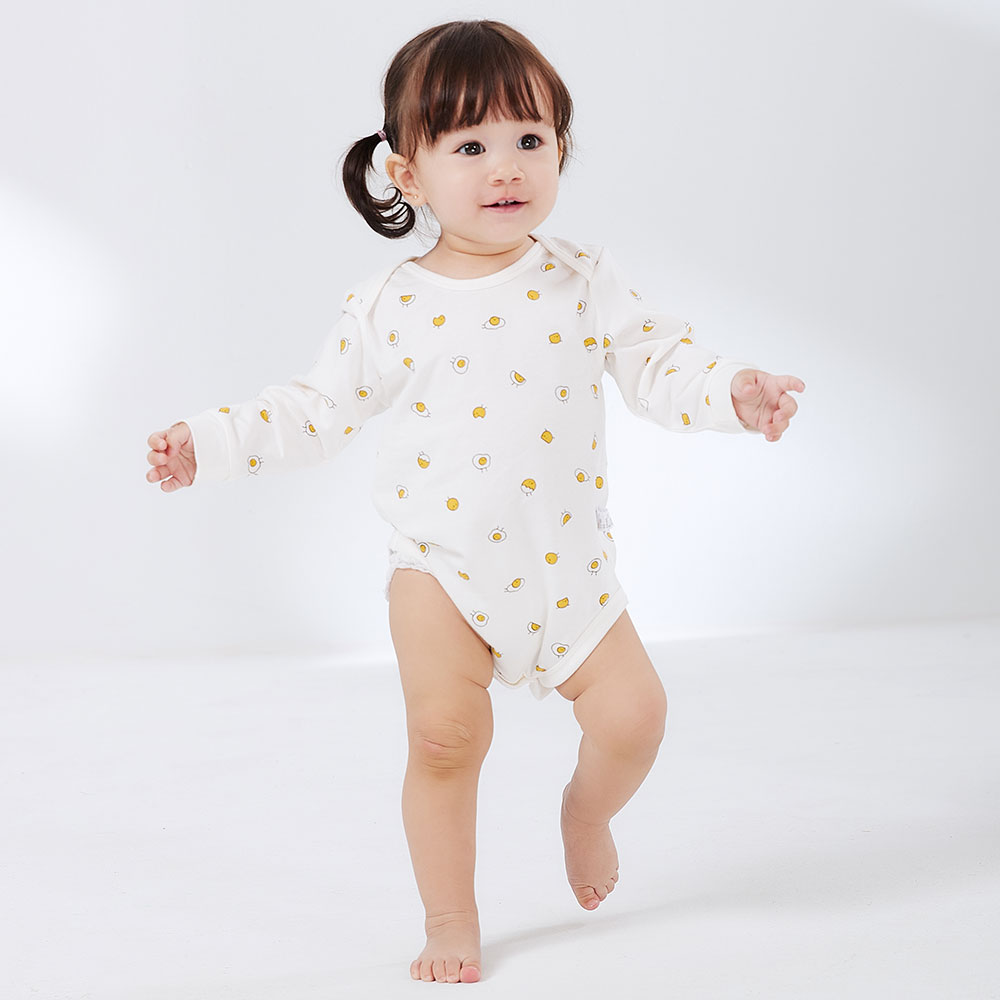 BABY Q彈棉質長袖包屁衣(2入)-蛋黃