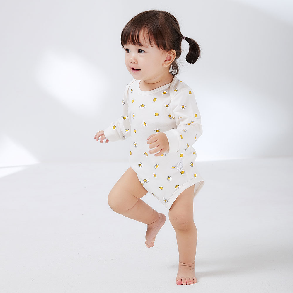 BABY Q彈棉質長袖包屁衣(2入)-蛋黃