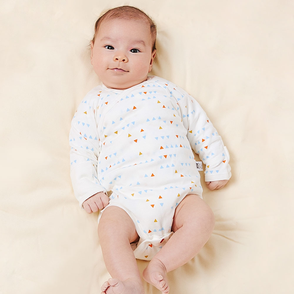 新生兒 Q彈棉質長袖包屁衣(2入)-幾何三角