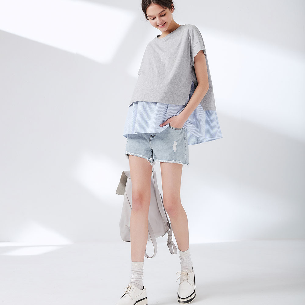 雪花抽鬚牛仔孕婦短褲 雪花抽鬚牛仔孕婦短褲