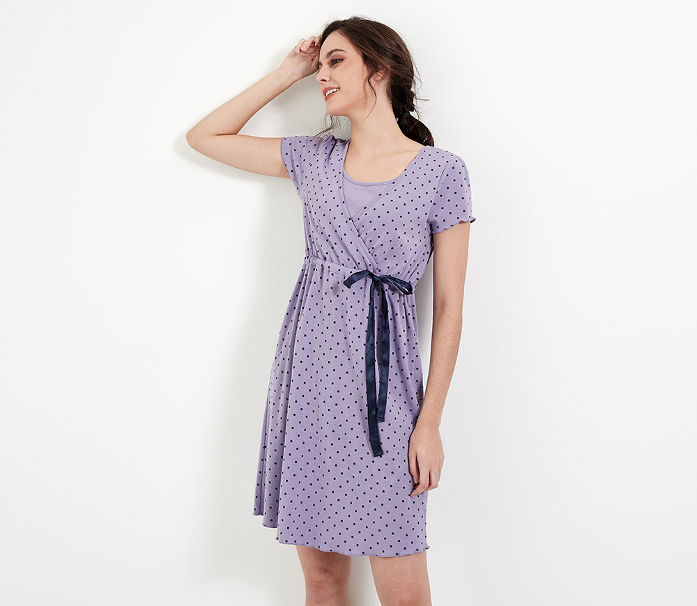 素雅印點綁帶孕哺居家洋裝 素雅印點綁帶孕哺居家洋裝