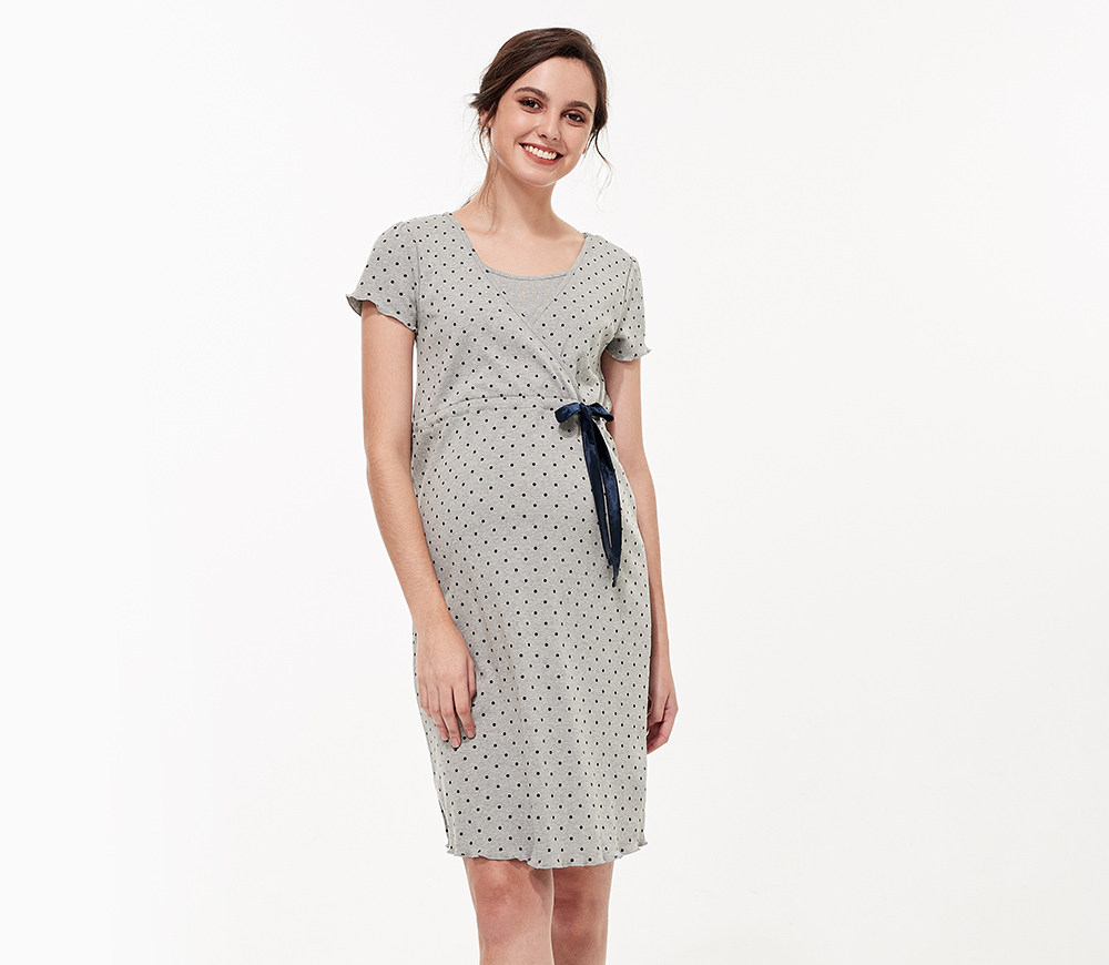 素雅印點綁帶孕哺居家洋裝 素雅印點綁帶孕哺居家洋裝