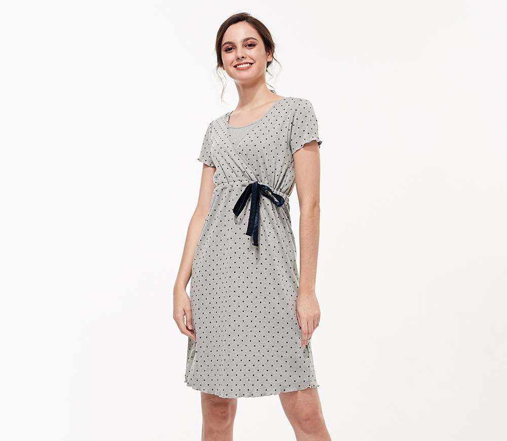素雅印點綁帶孕哺居家洋裝 素雅印點綁帶孕哺居家洋裝