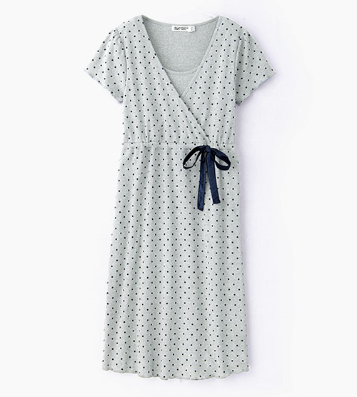 素雅印點綁帶孕哺居家洋裝 素雅印點綁帶孕哺居家洋裝