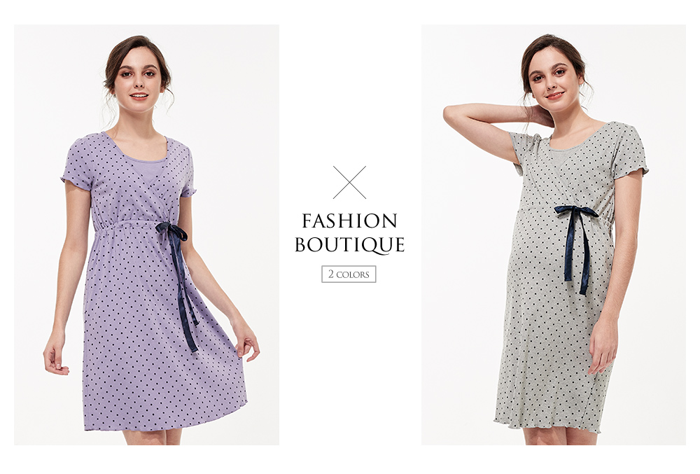 素雅印點綁帶孕哺居家洋裝 素雅印點綁帶孕哺居家洋裝